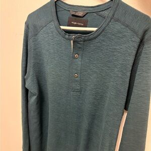 Wings + Horns Blue Long Sleeve Henley Shirt